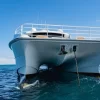 View from below a catamaran