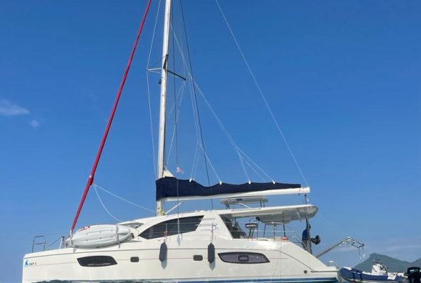View from below a catamaran